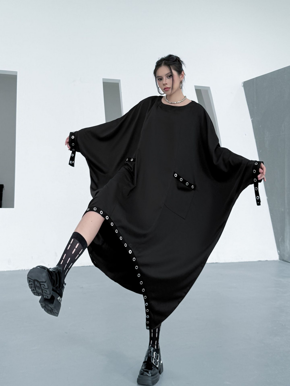 Eyelet Draped Oversized Dress