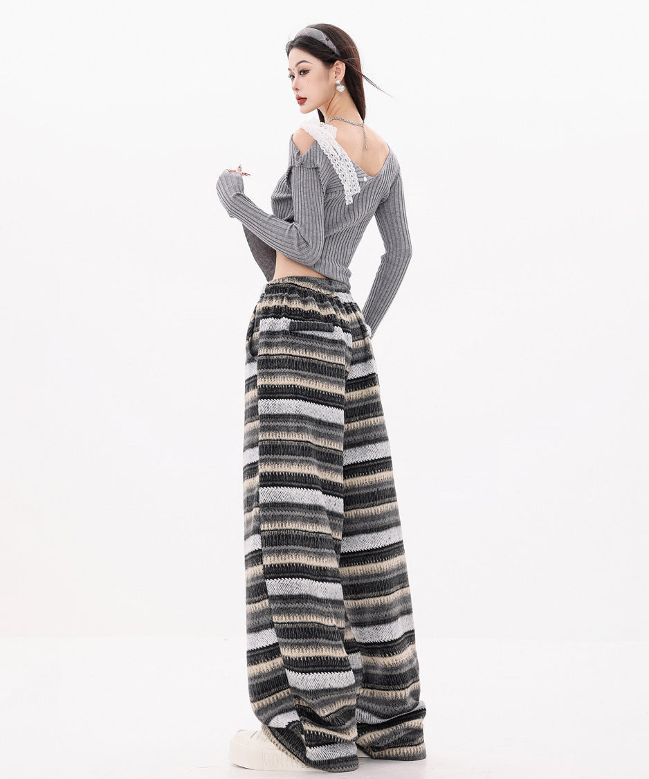 Brush Stripe Knit Wide Pants
