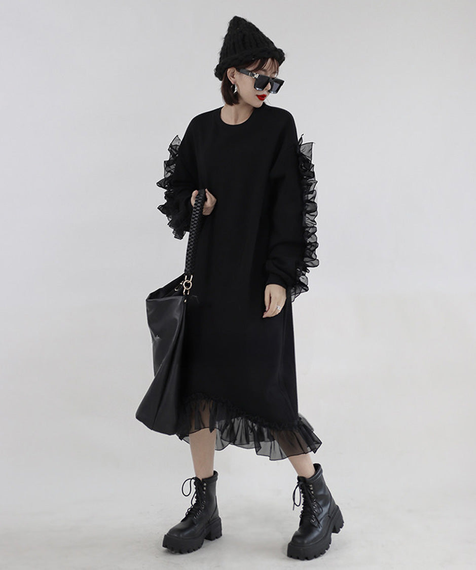 Sheer Frill Sweat Dress
