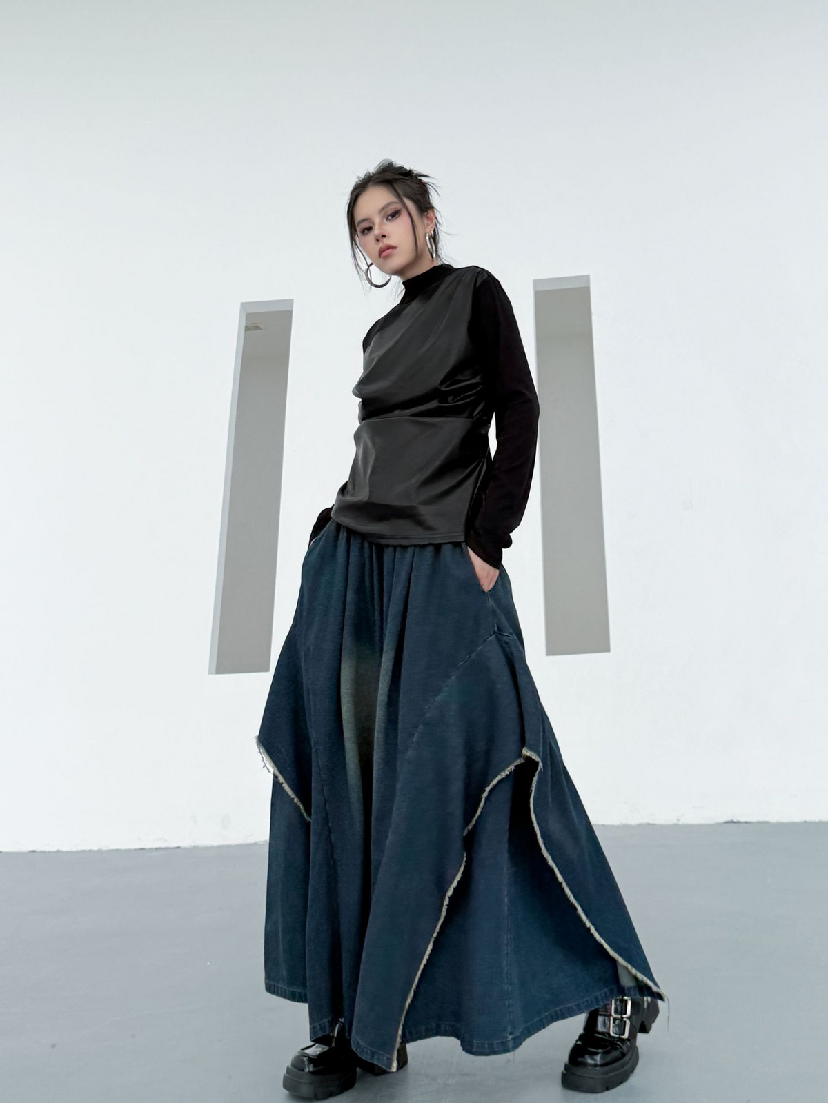 Draped Satin Mix Top