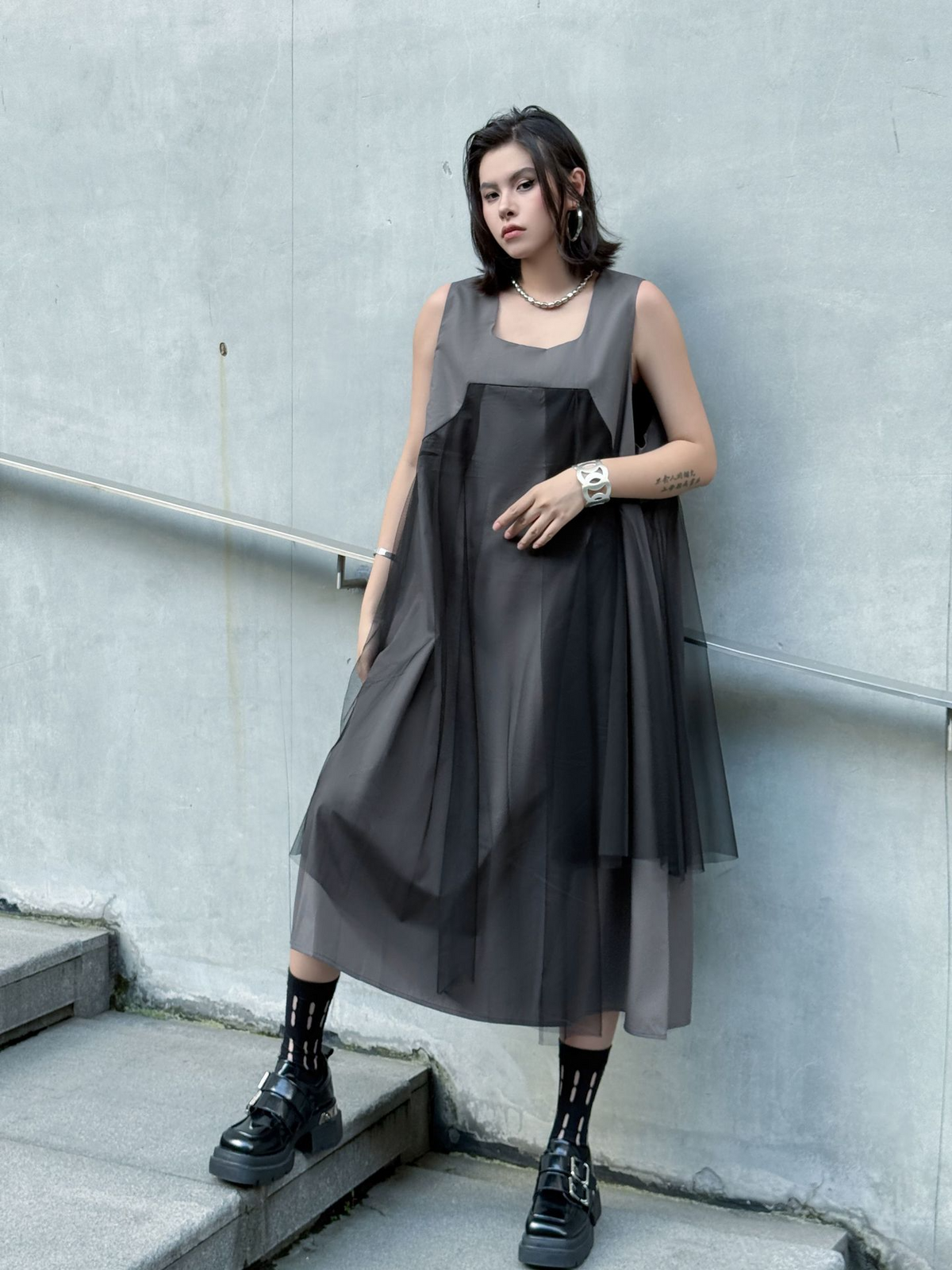 Layered Mesh Flare Dress