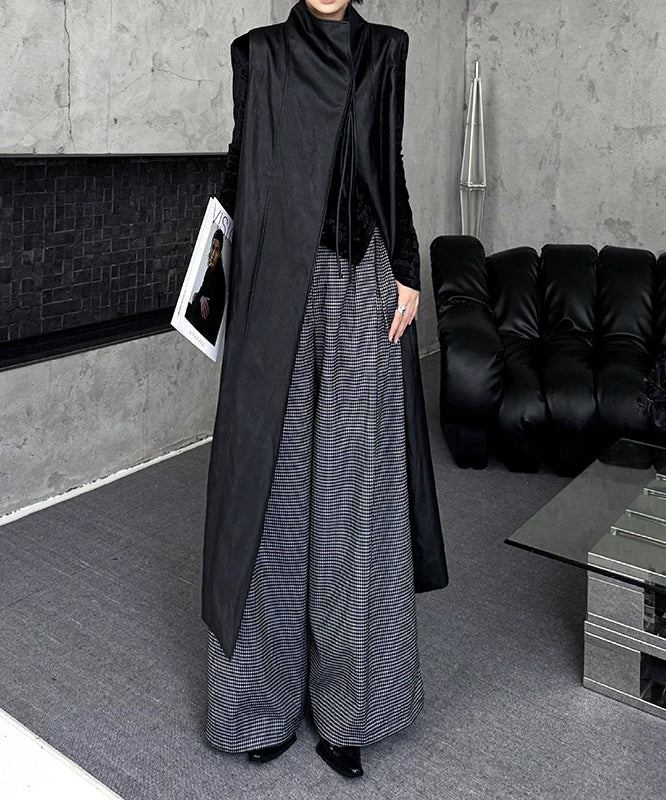 Check Wide Tuck Pants