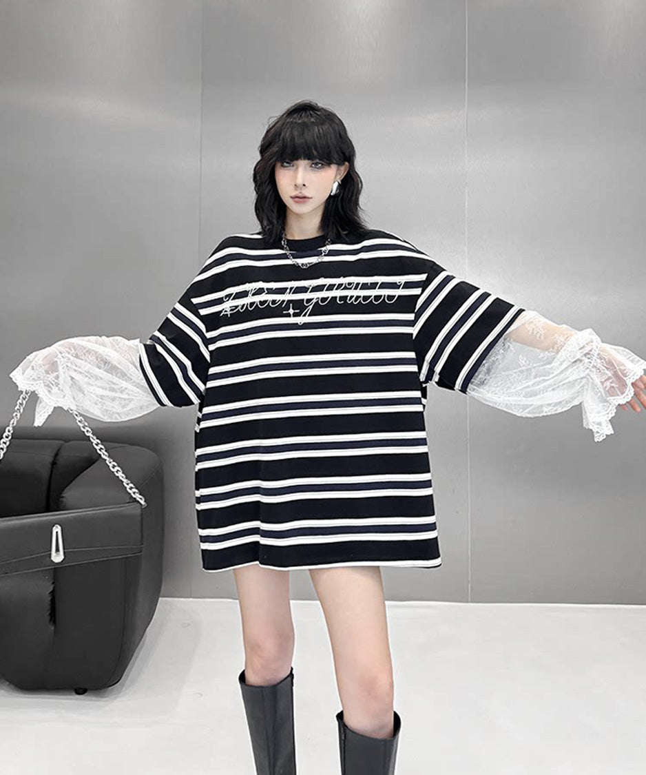 Border Lace Layered Oversize Top
