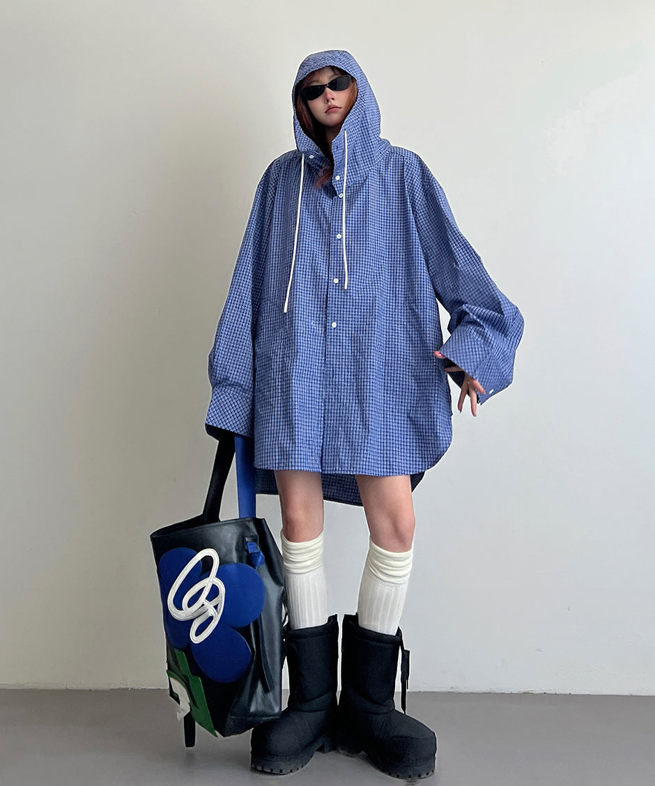 Oversize Hoodie Check Jacket