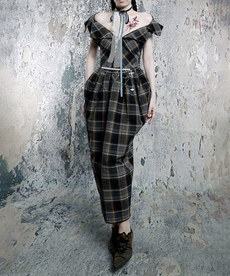 Plaid Fold Line Dress
