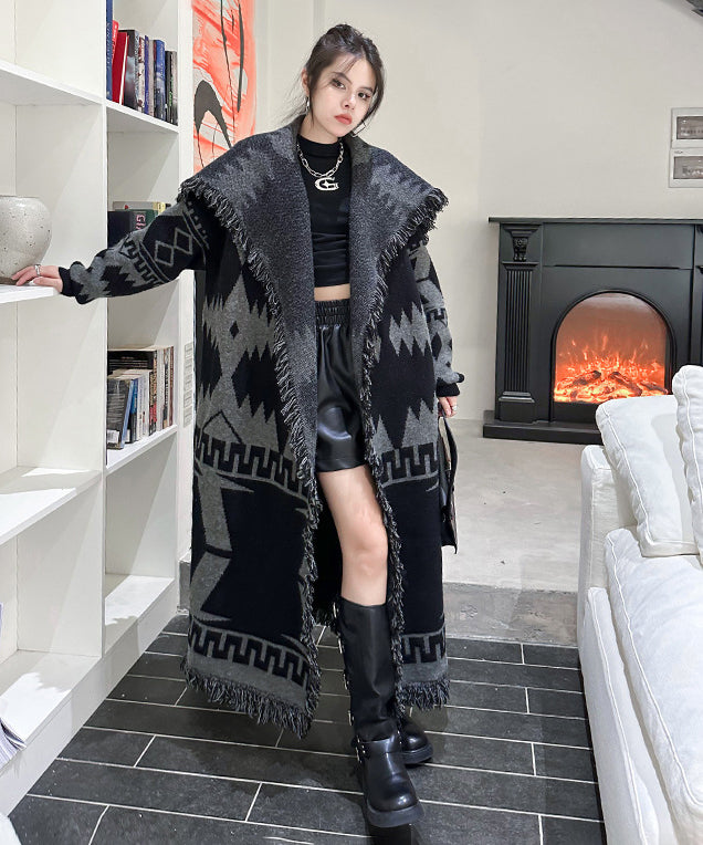 Fringe Pattern Long Coat