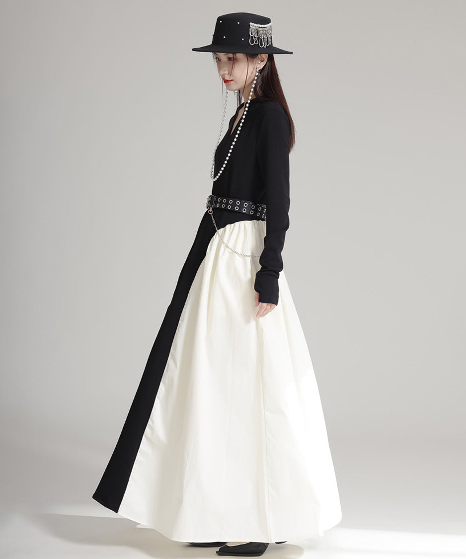Mono Contrast Panel Dress