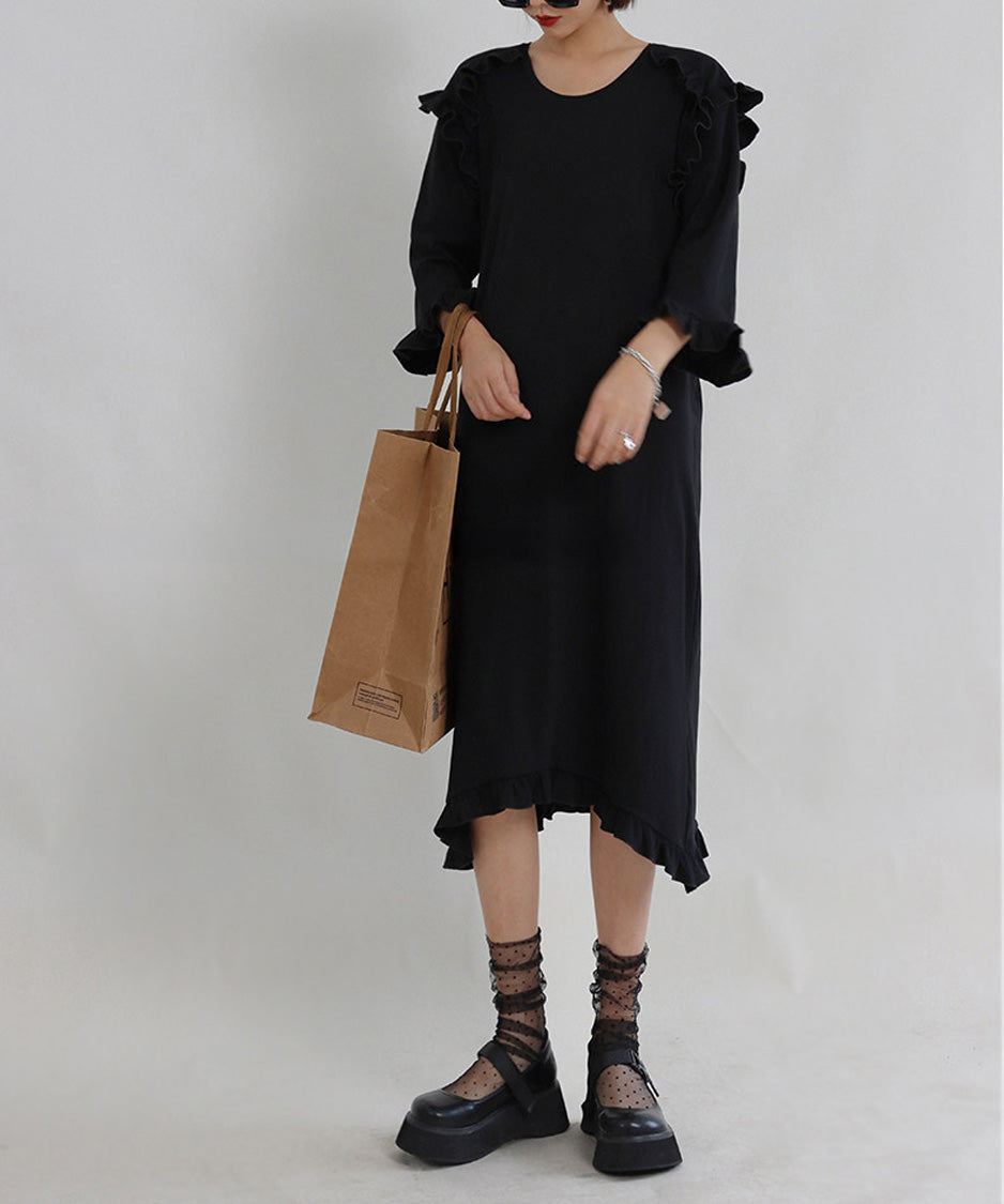 Ripple Shoulder Midi Dress