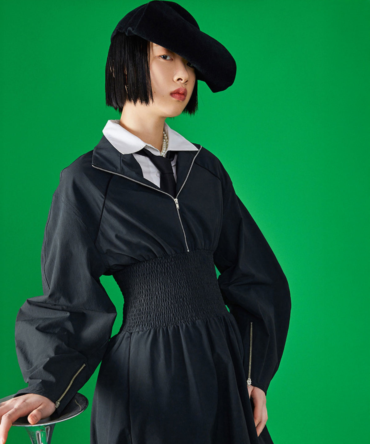 Zip High Neck Balloon Dress