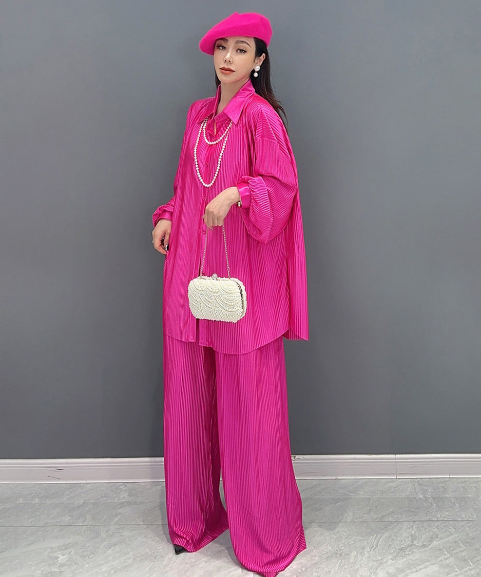 Pleat Flow Blouse＆Pants Co-ord