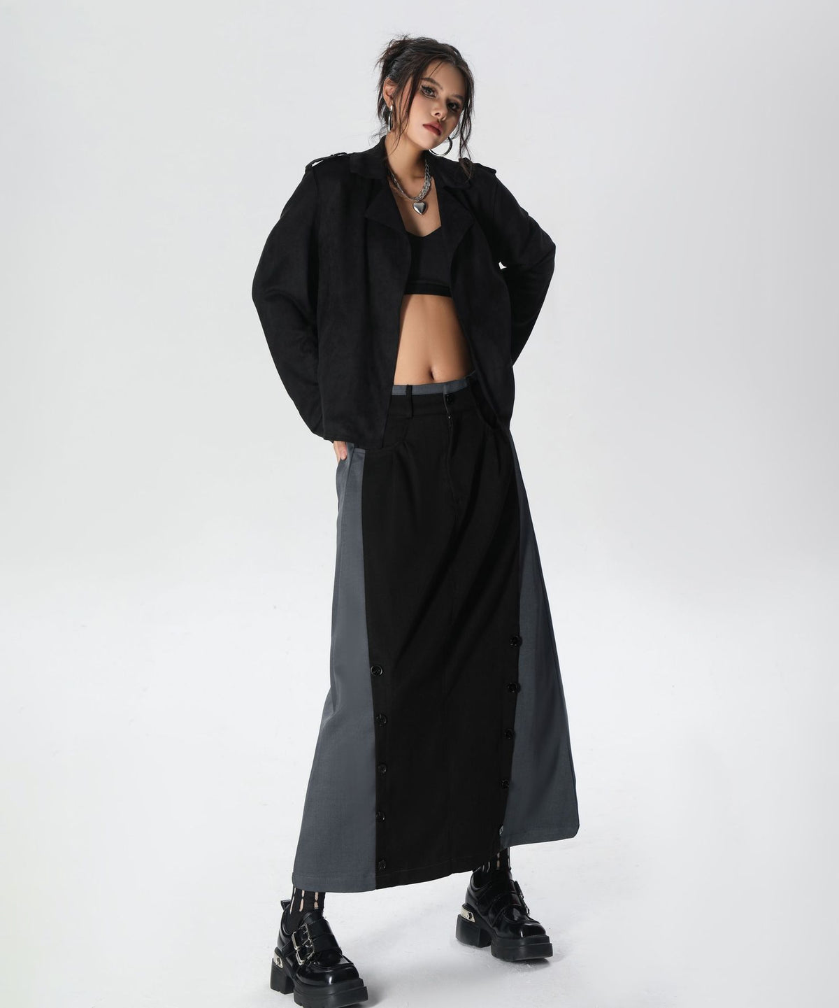 Dual Panel Buttoned Skirt