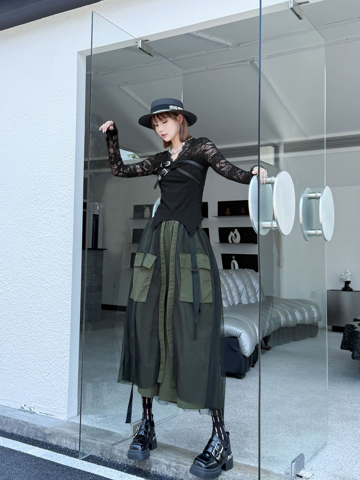 Mesh Cargo Wide Pants