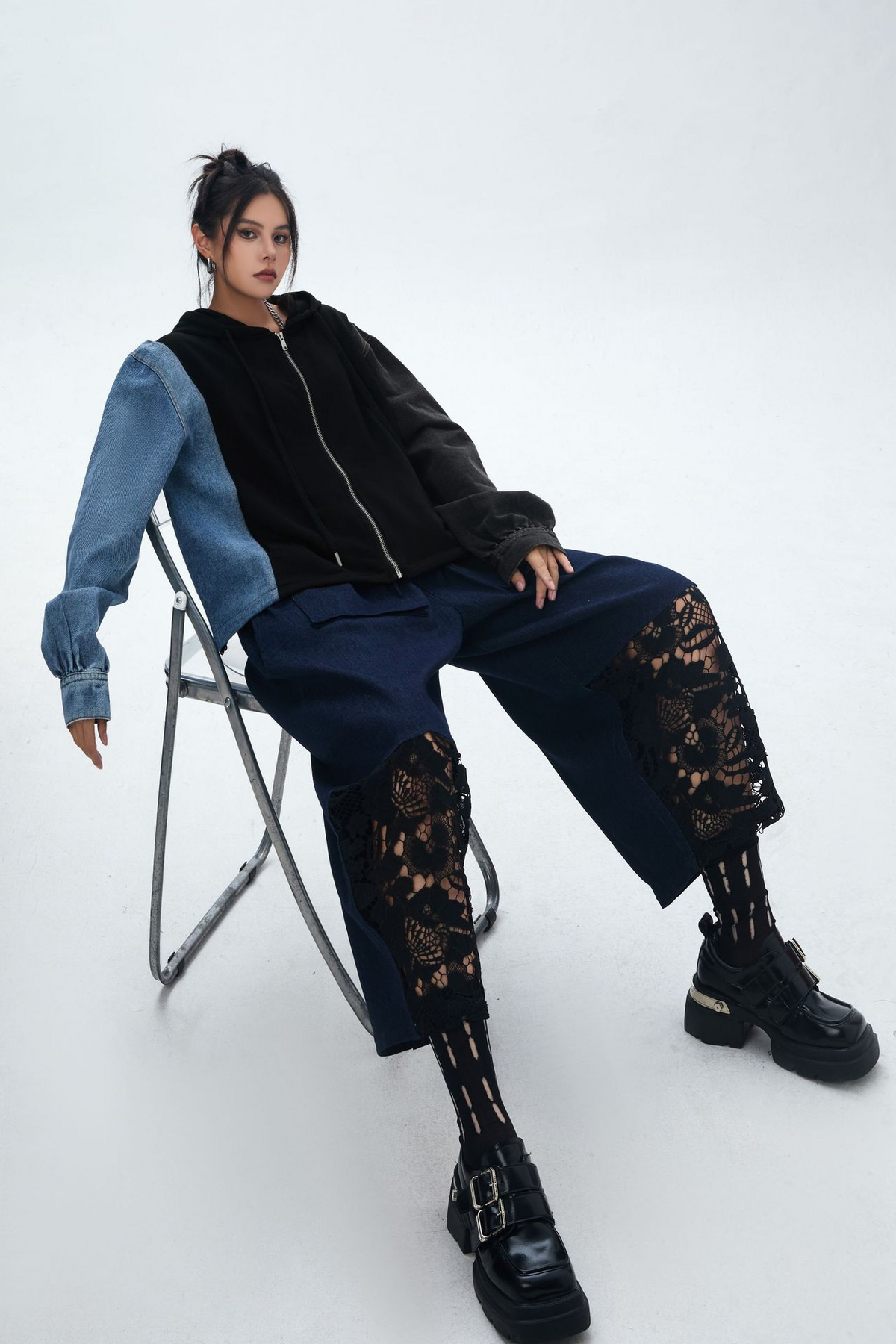 Patchwork Denim Hoodie