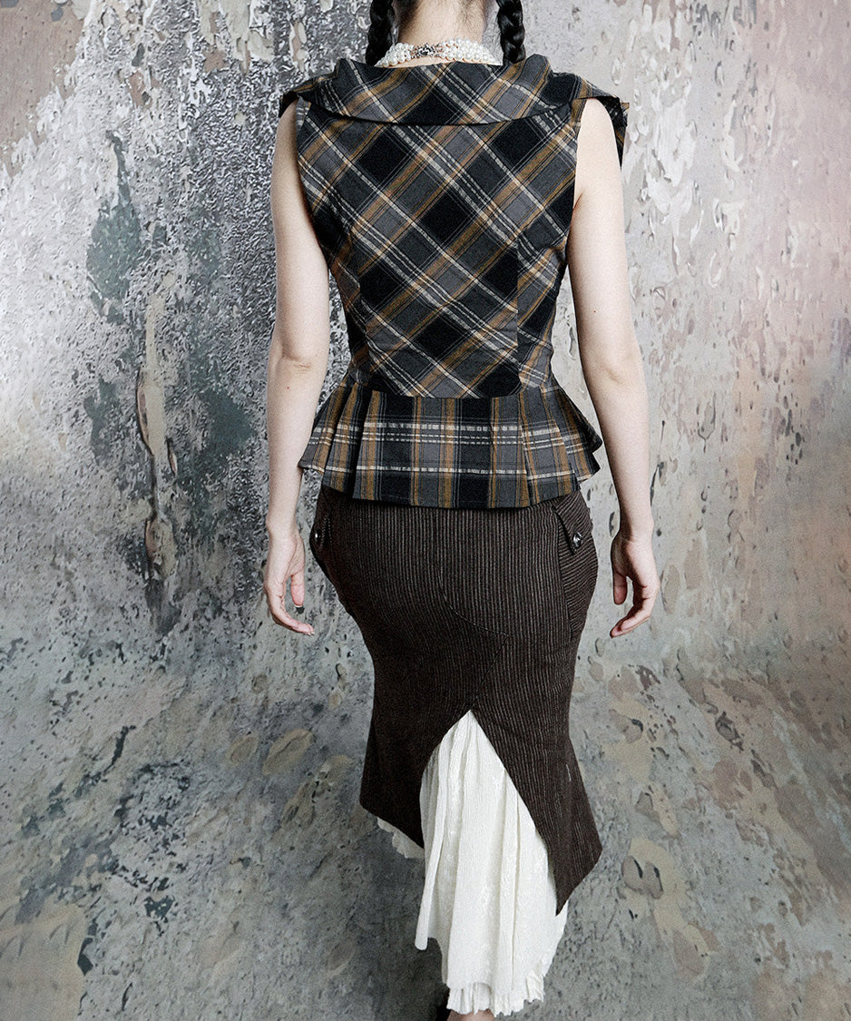Plaid Edge Frill Blouse