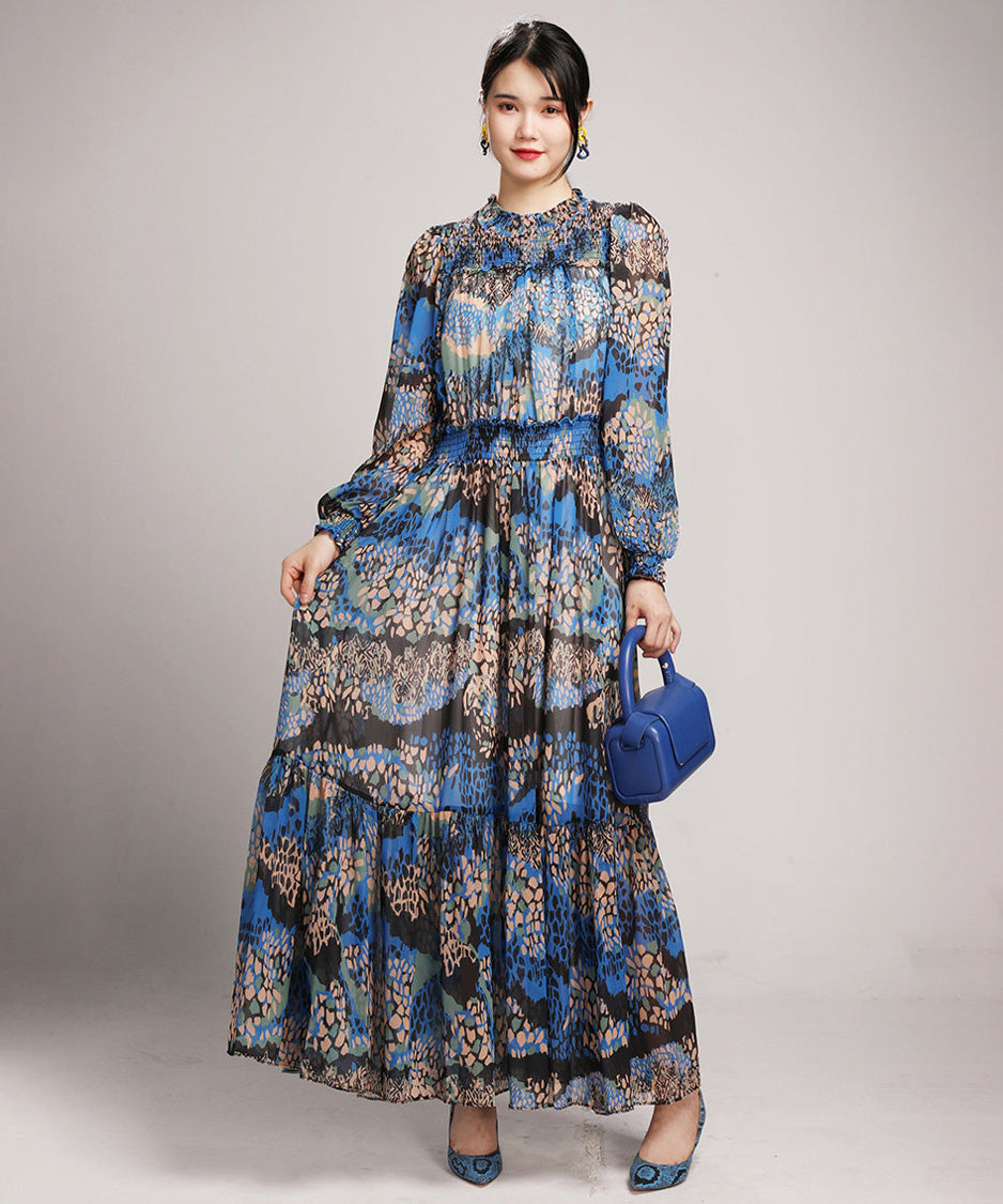 Abstract Print Tiered Long Dress