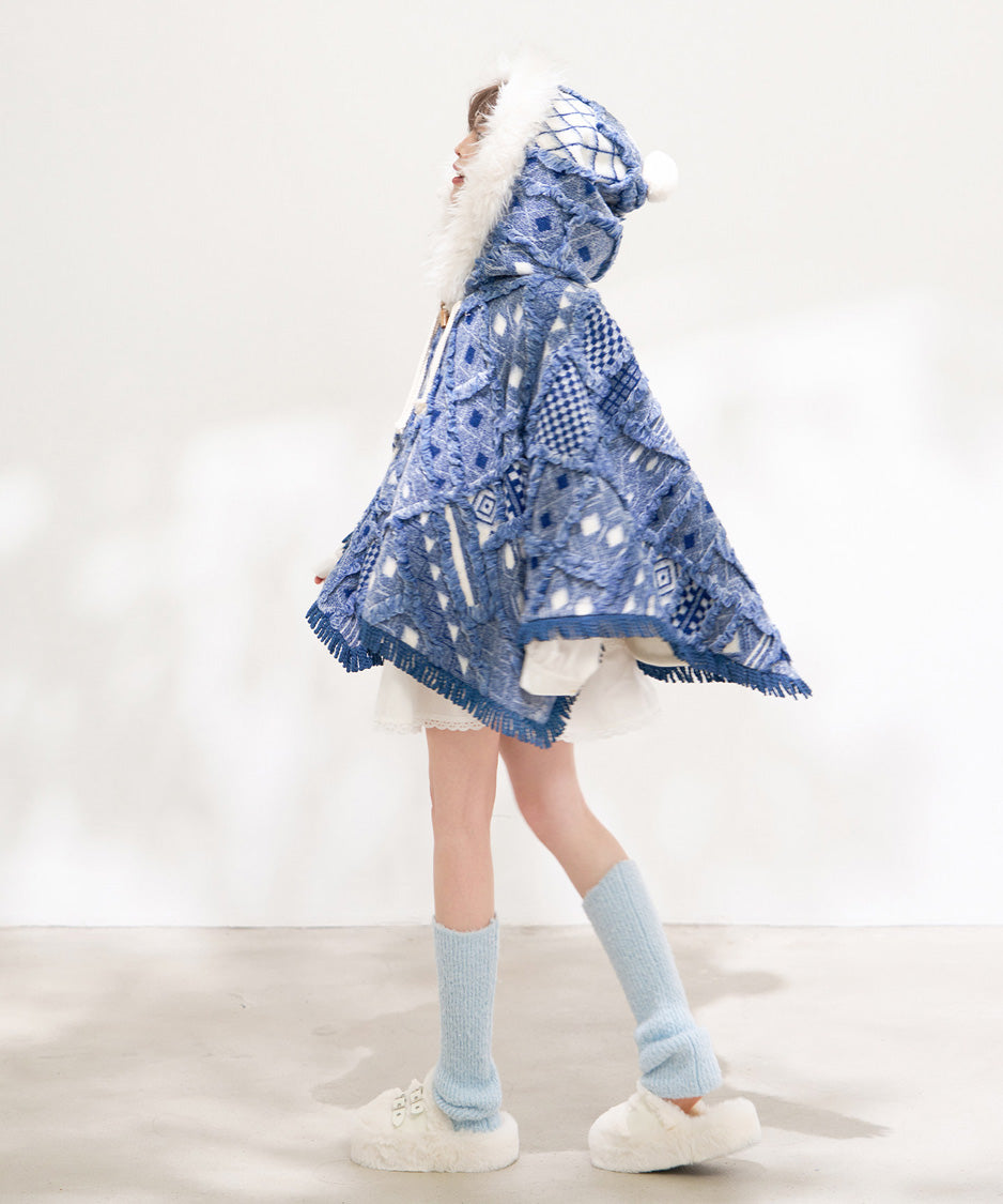 Mosaic Hooded Cape Coat