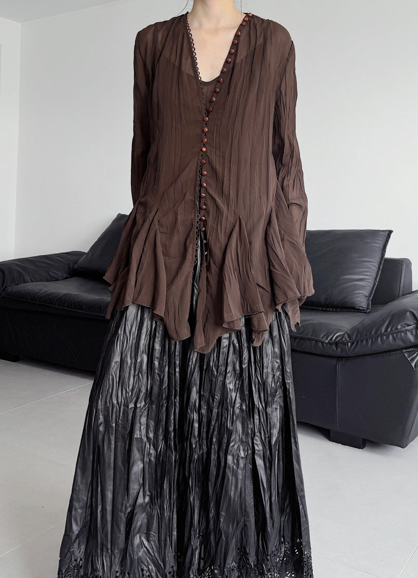 Crinkle Sheer Button Cardigan