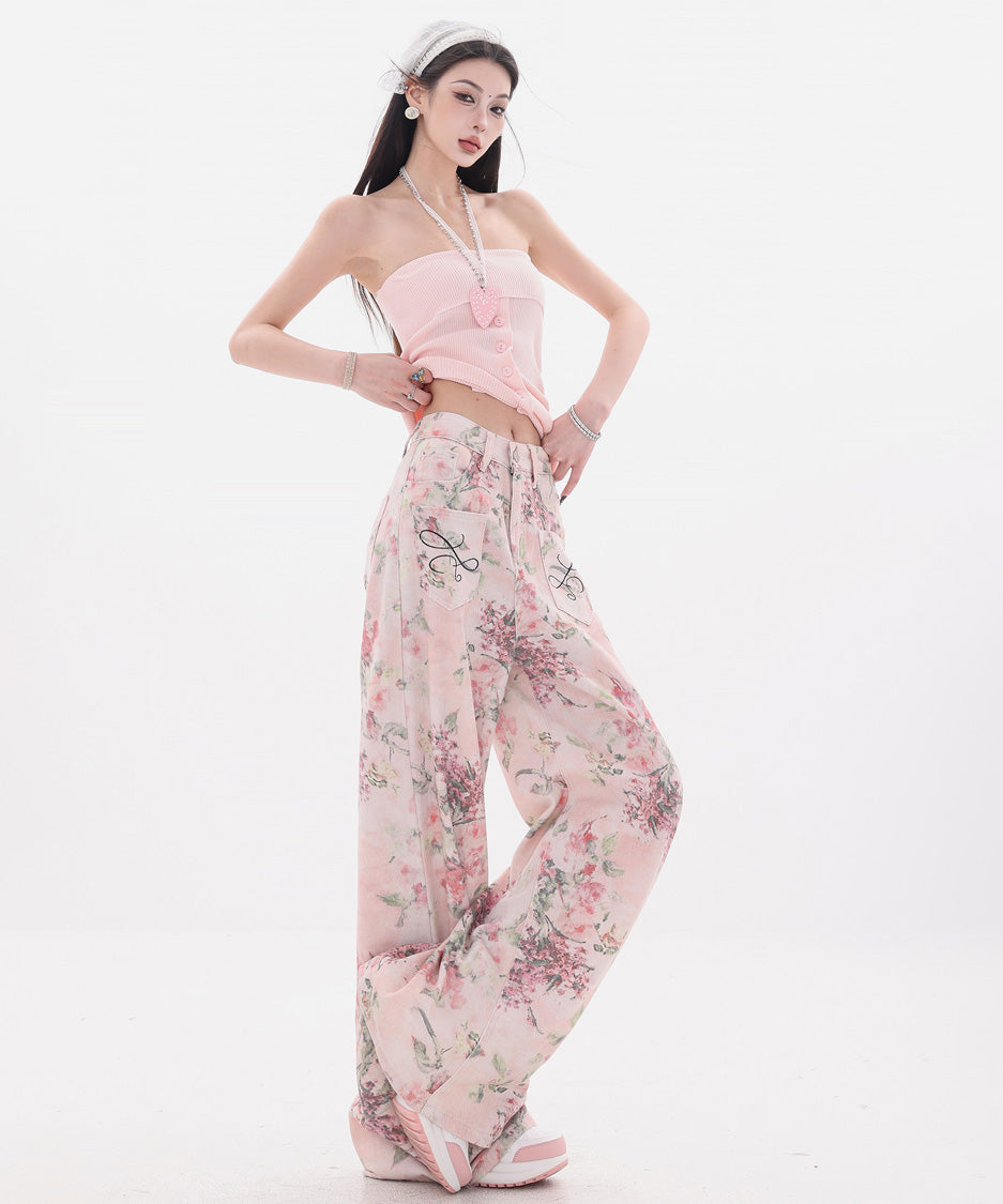 Floral Script Pocket Wide Pants