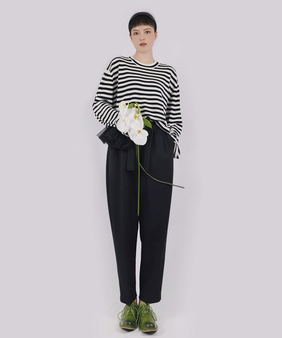 Ribbon Cuff Stripe Top