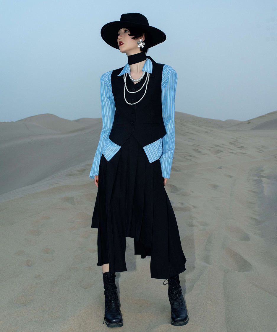 Pleated Draped Midi Skirt