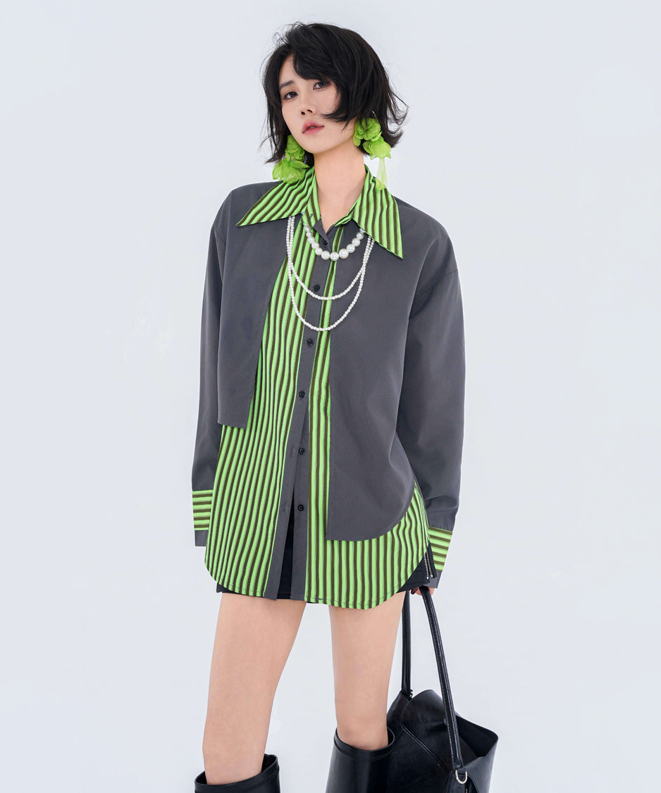 Stripe Collar Panel Blouse