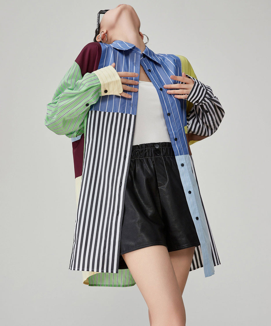 Patchwork Stripe Long Blouse