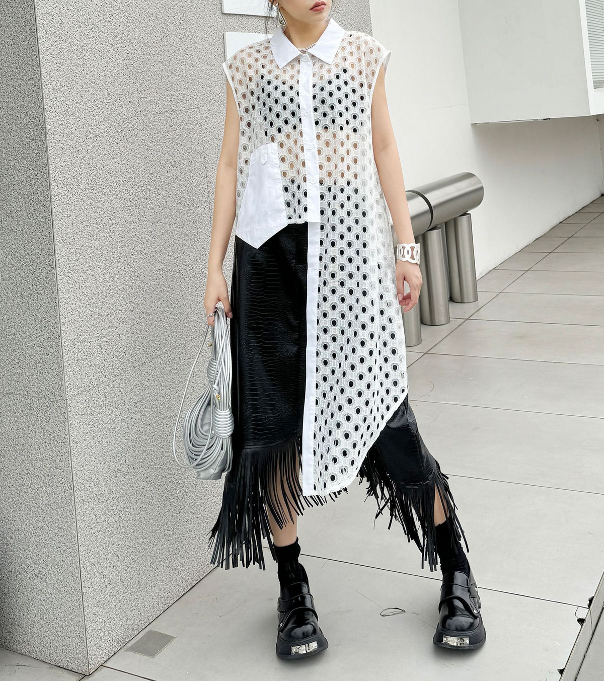 Eyelet Mesh Sleeveless Shirt