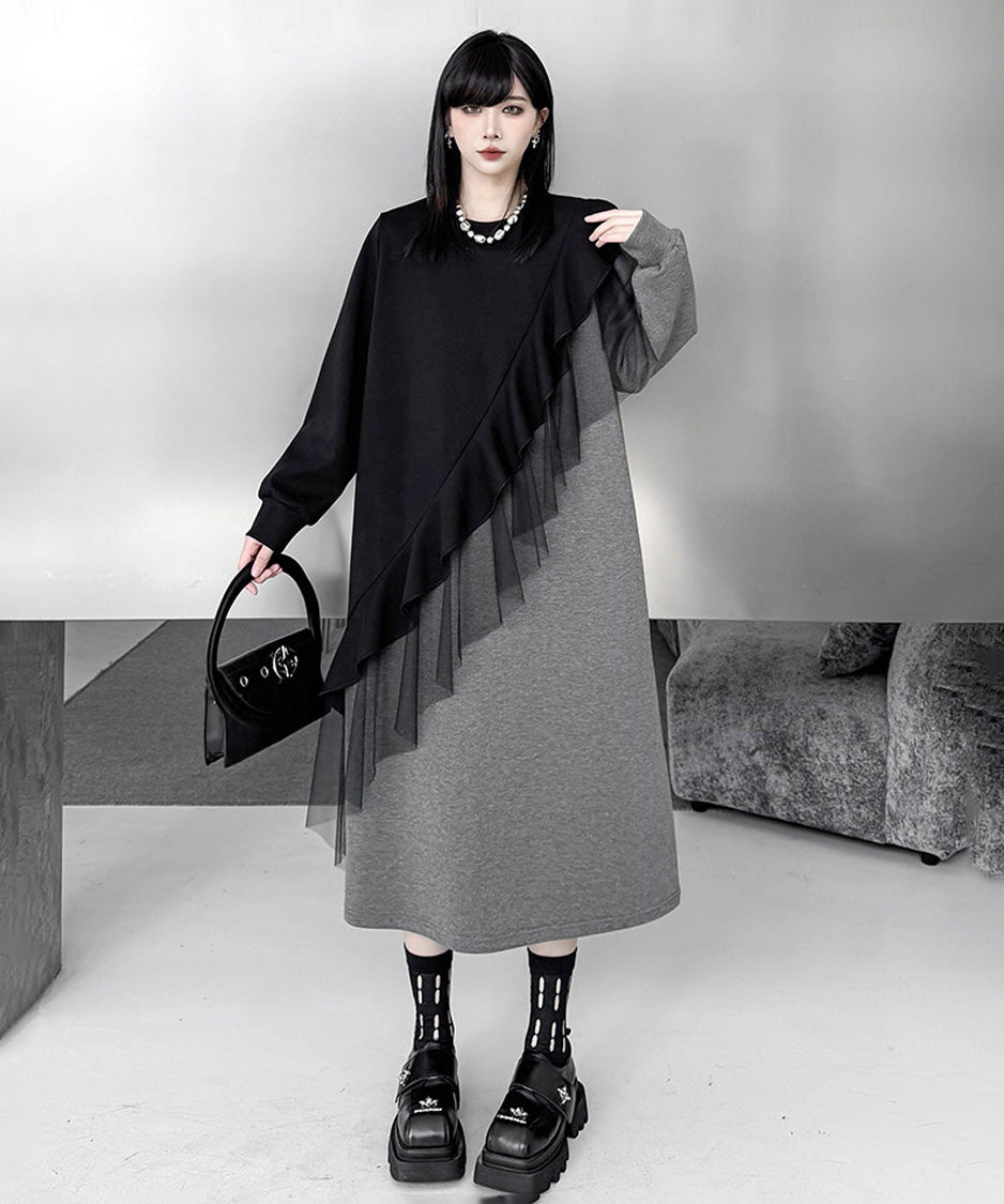Sheer Frill Panel Cut Dress