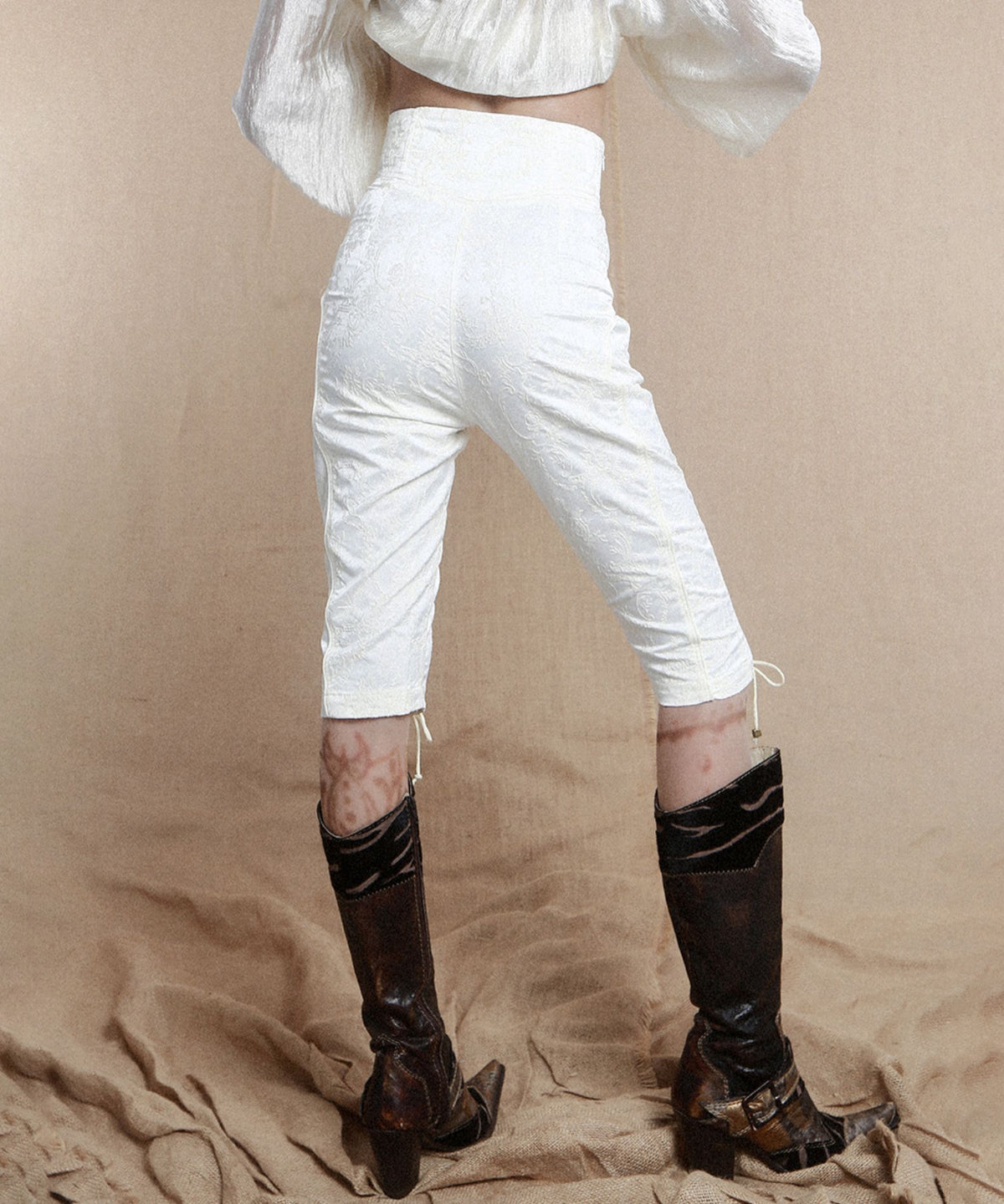 Ornate Lace-Up Cropped Pants