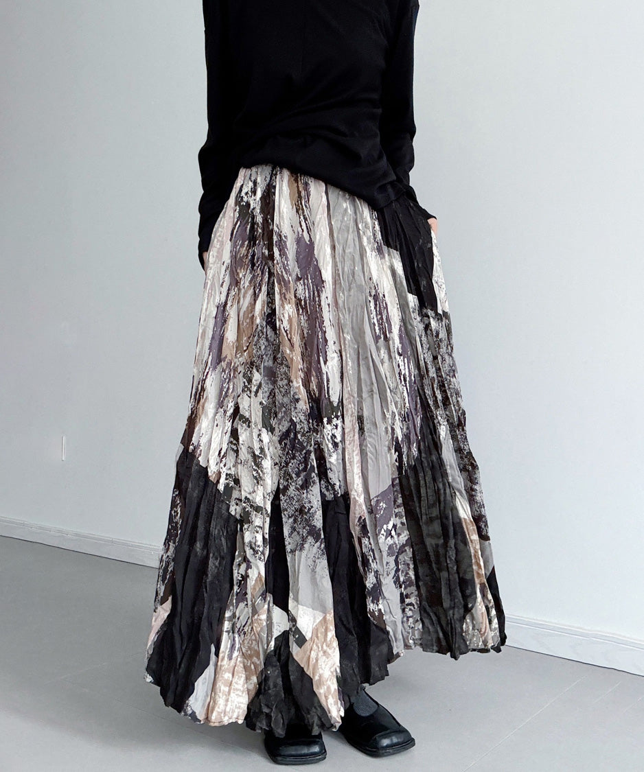 Abstract Print Pleated Skirt