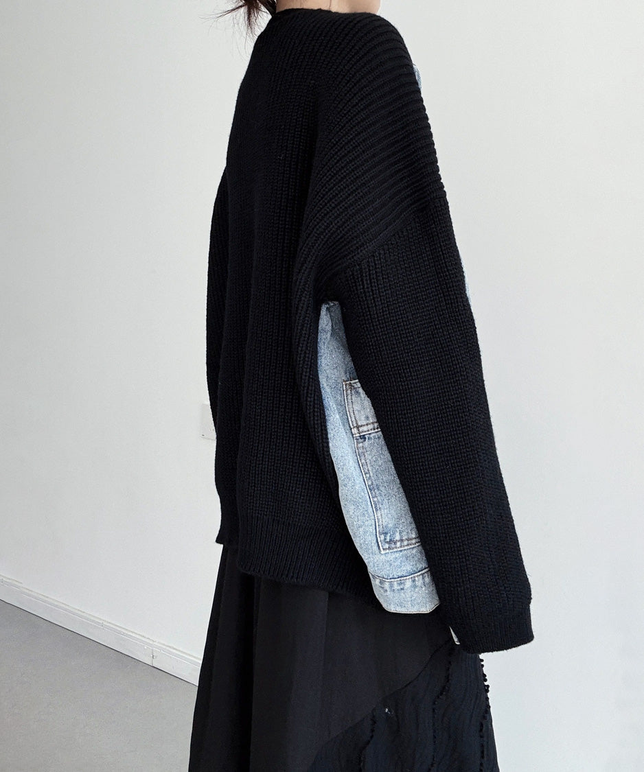 Denim Panel Knit Cardigan