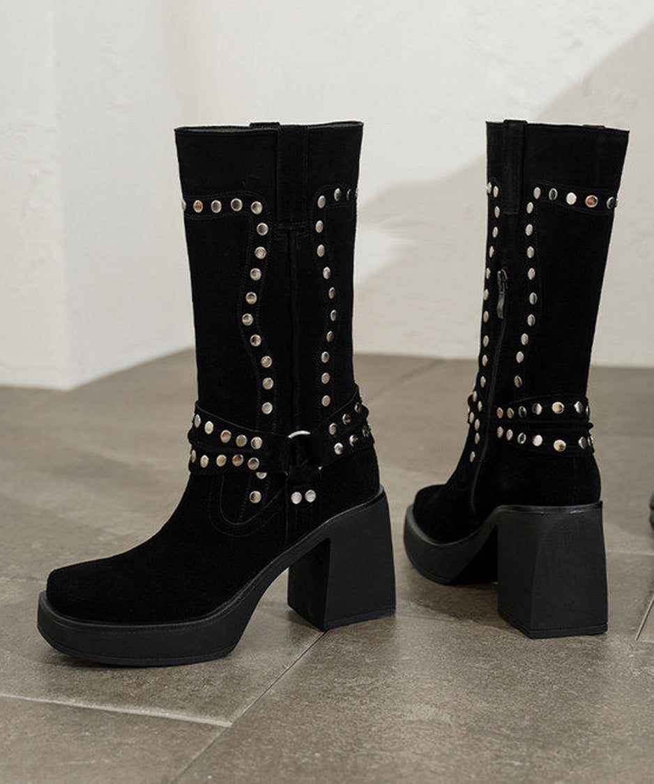Studded Harness Mid Calf Boots