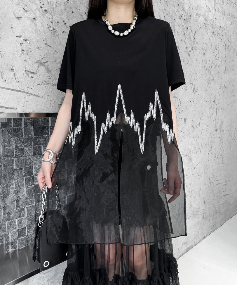 Sheer Layered Embroidery T-shirt
