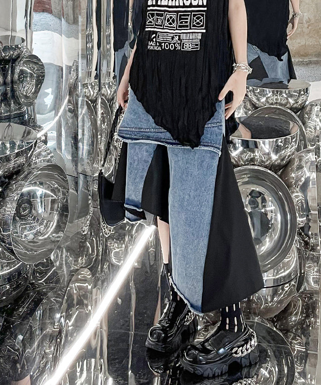 Layered Denim Mix Skirt