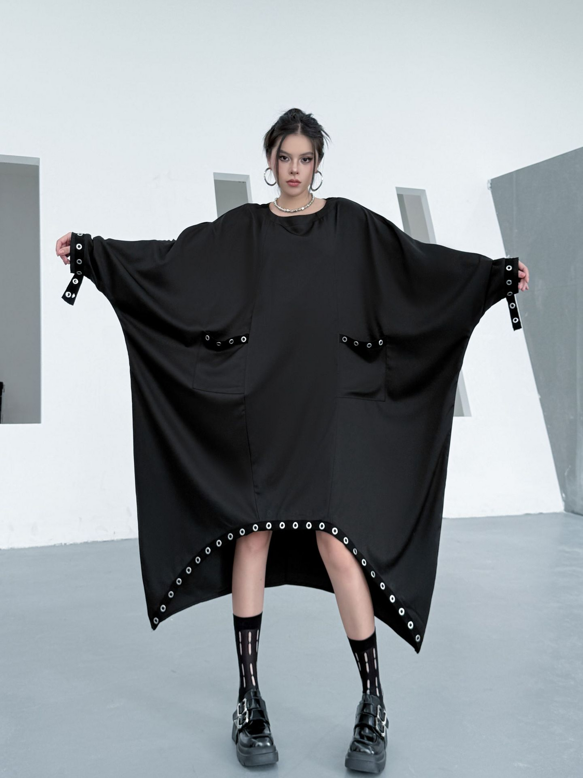 Eyelet Draped Oversized Dress