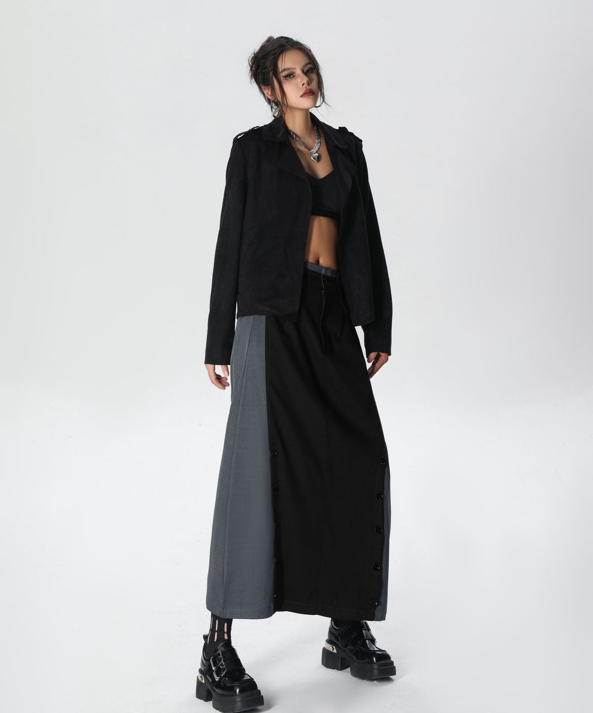 Dual Panel Buttoned Skirt