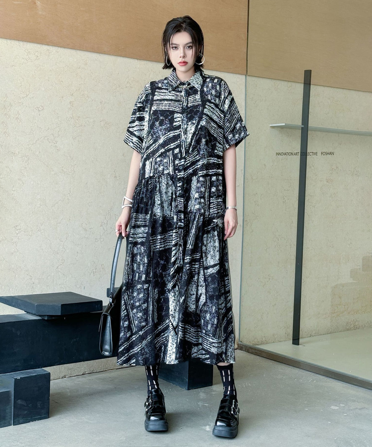 Noir Graphic Shirt Dress