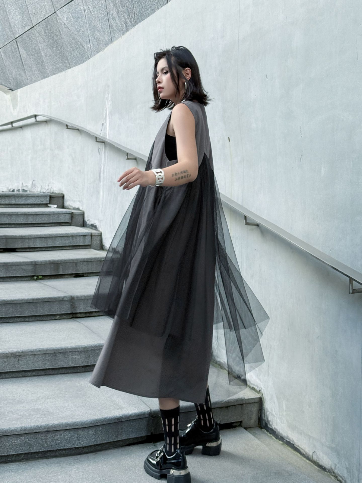 Layered Mesh Flare Dress