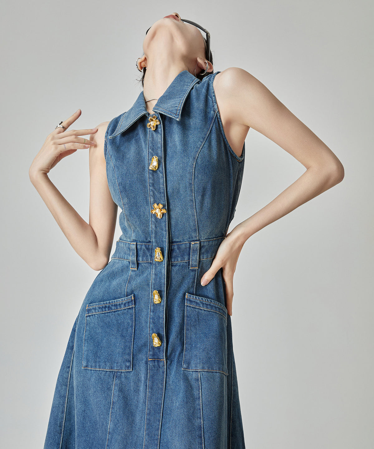 Back Cut Denim Dress