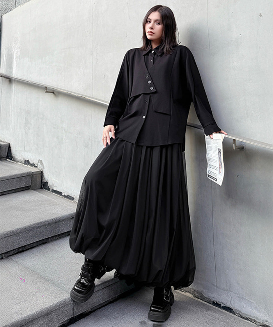 Sheer Pleated Balloon Skirt