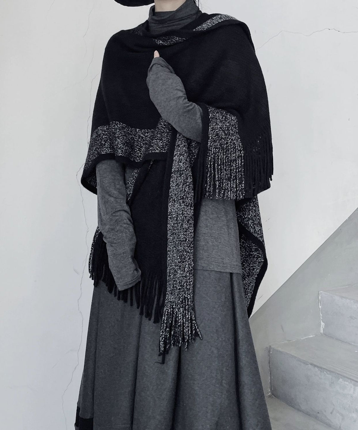 Fringe Edge Knit Cape