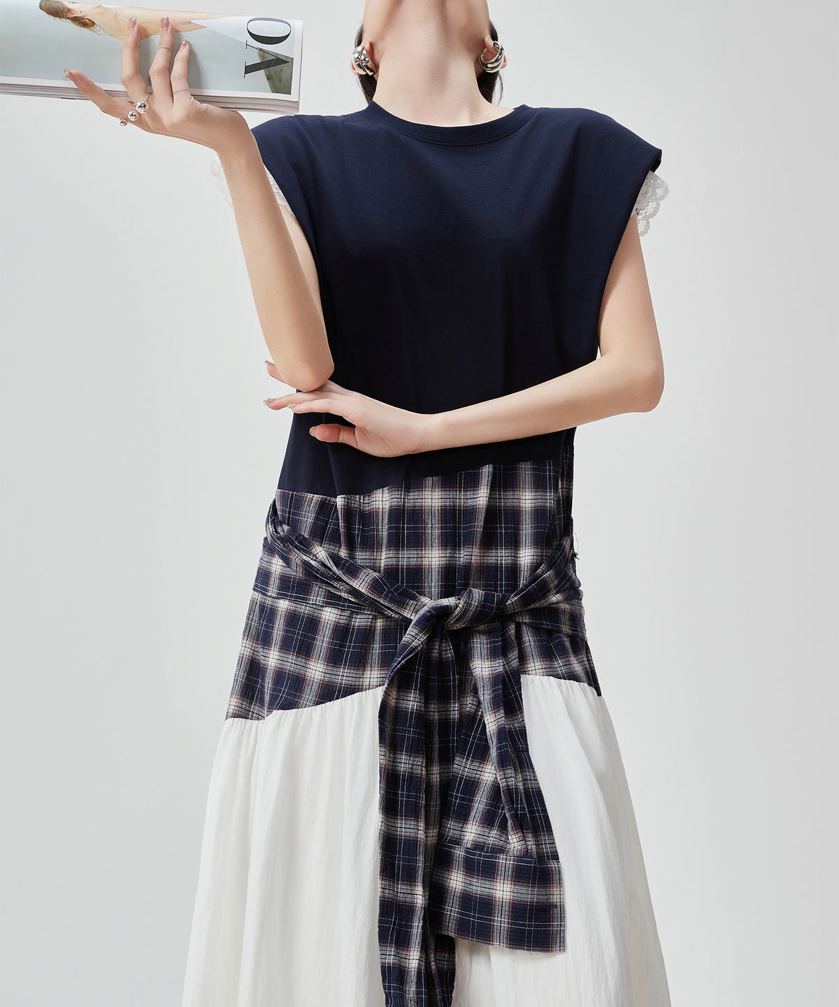 Layered Check Design Dress