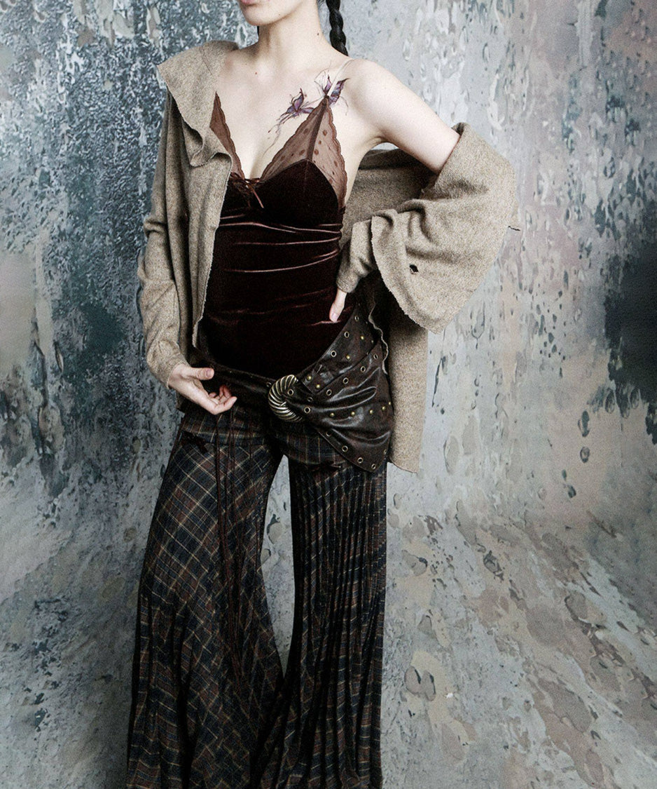 Plaid Flare Ribbon Pants