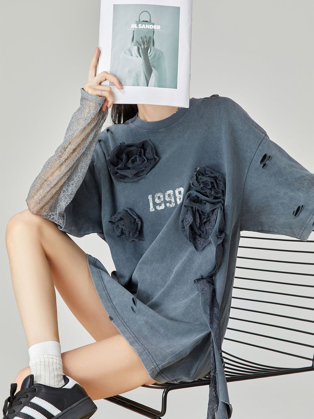 Lace Layered Distressed Top
