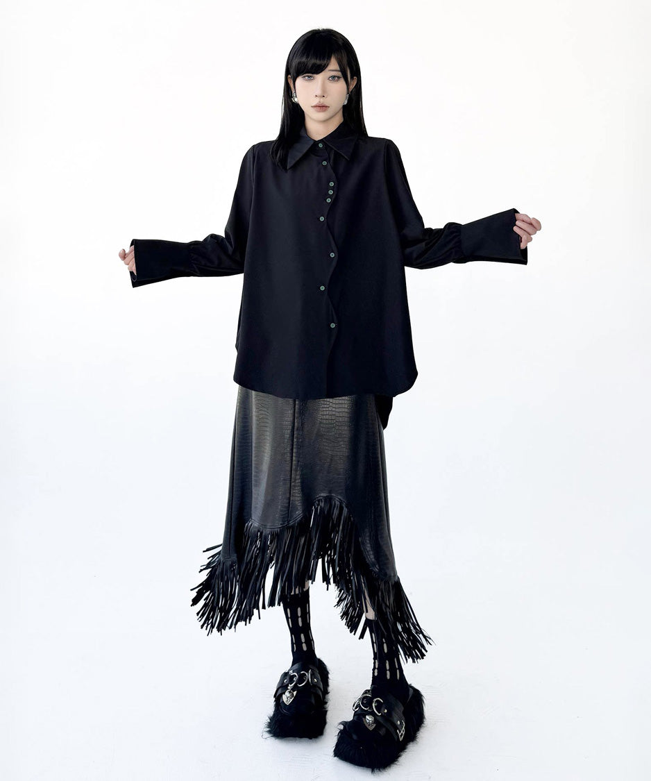 Wave Button Flare Sleeve Shirt
