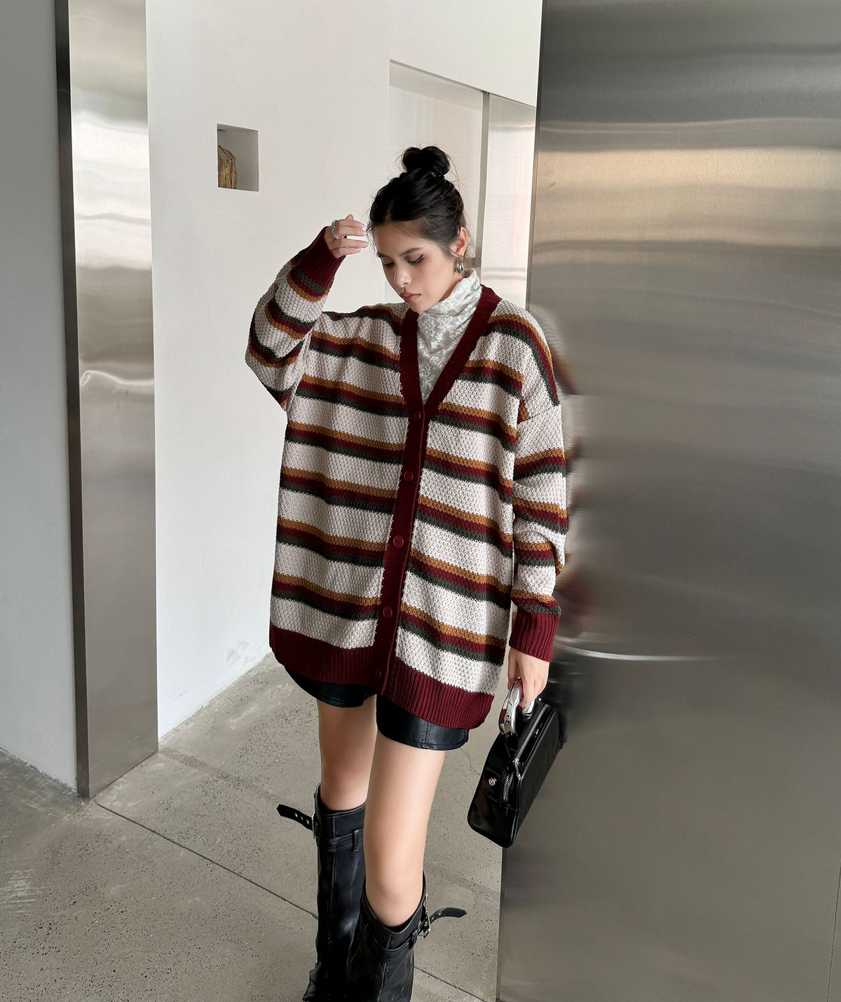 Multi Stripe Loose Knit Cardigan