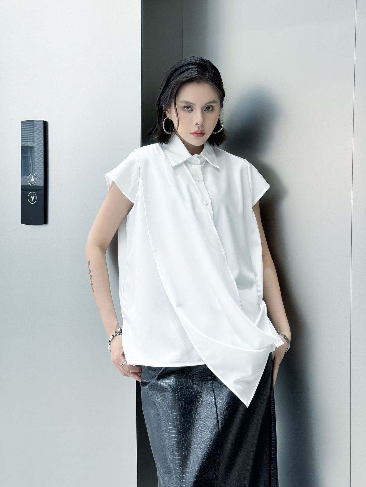 Drape Front Cap Sleeve Blouse