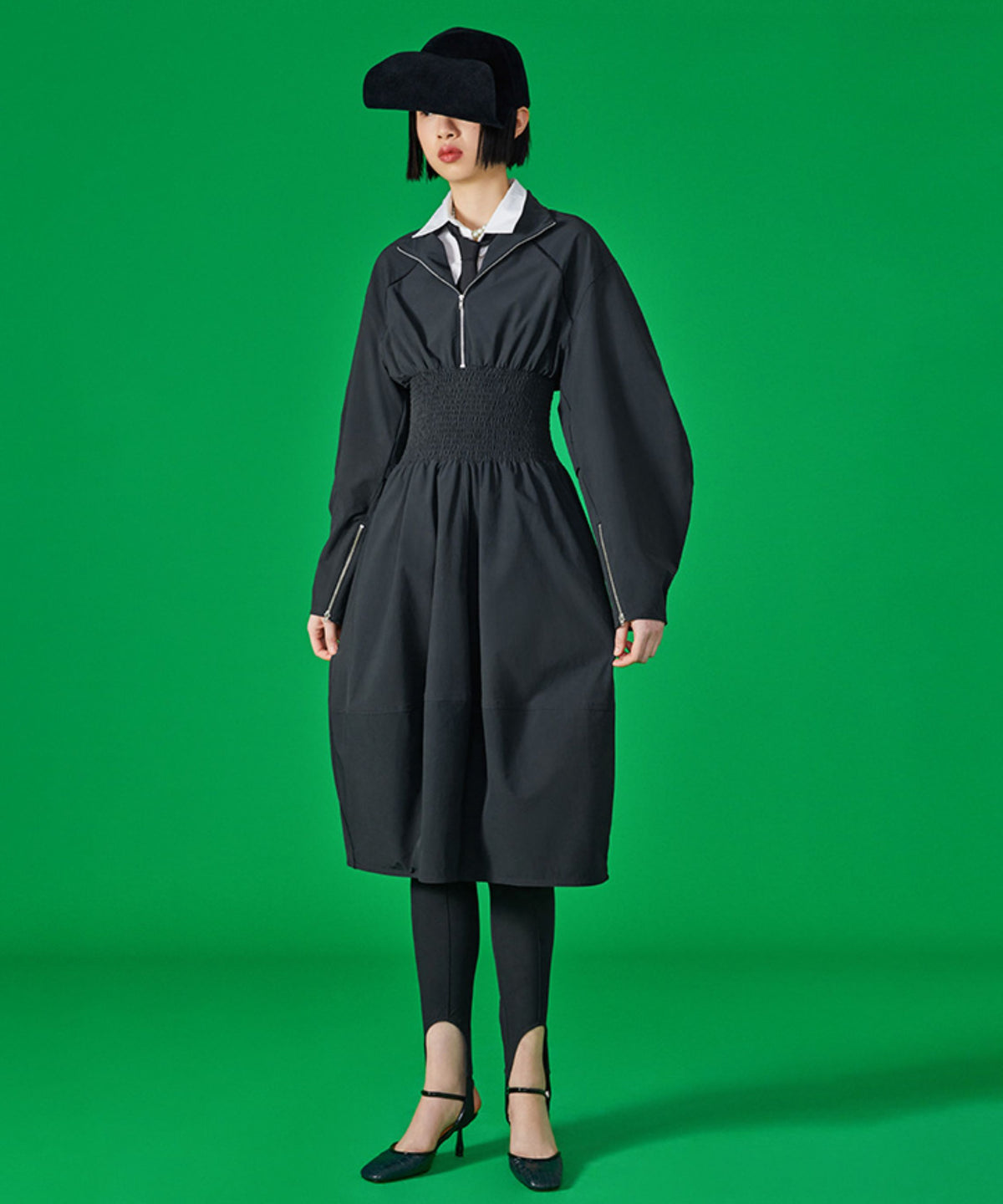 Zip High Neck Balloon Dress