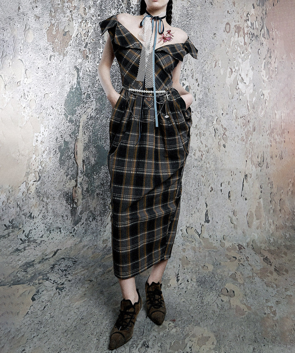 Plaid Fold Line Dress