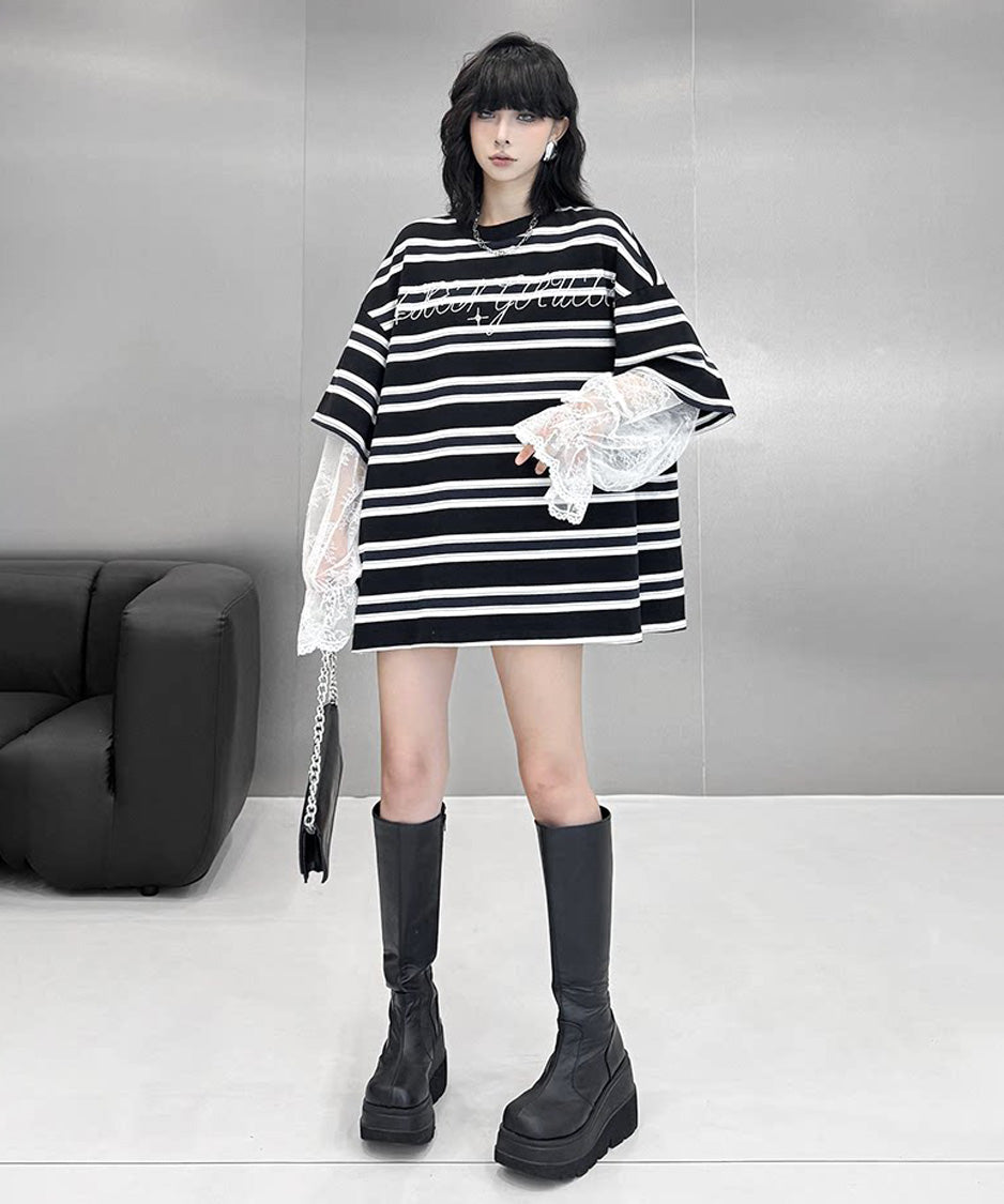 Border Lace Layered Oversize Top